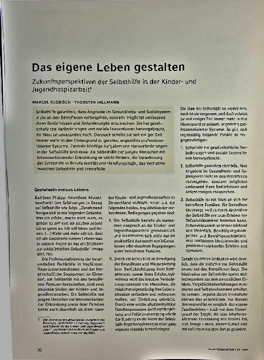 Vorschauseite 1: Das eigene Leben gestalten: Zukunftsperspektiven der Selbsthilfe in der Kinderund Jugendhospizarbeit