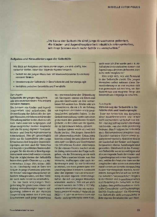 Vorschauseite 2: Das eigene Leben gestalten: Zukunftsperspektiven der Selbsthilfe in der Kinderund Jugendhospizarbeit