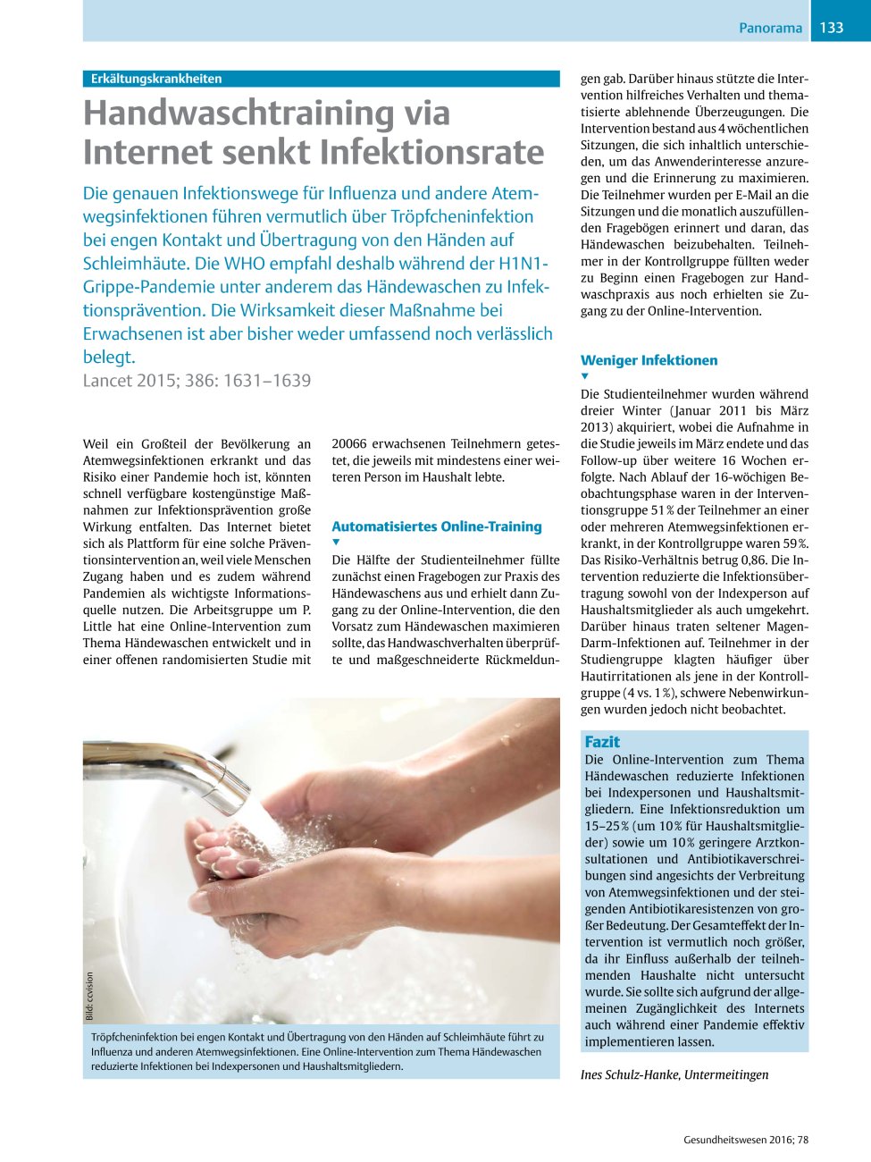 Vorschauseite 1: Handwaschtraining via Internet senkt Infektionsrate
