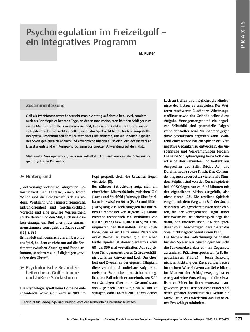 Vorschauseite 1: Psychoregulation im Freizeitgolf - ein integratives Programm