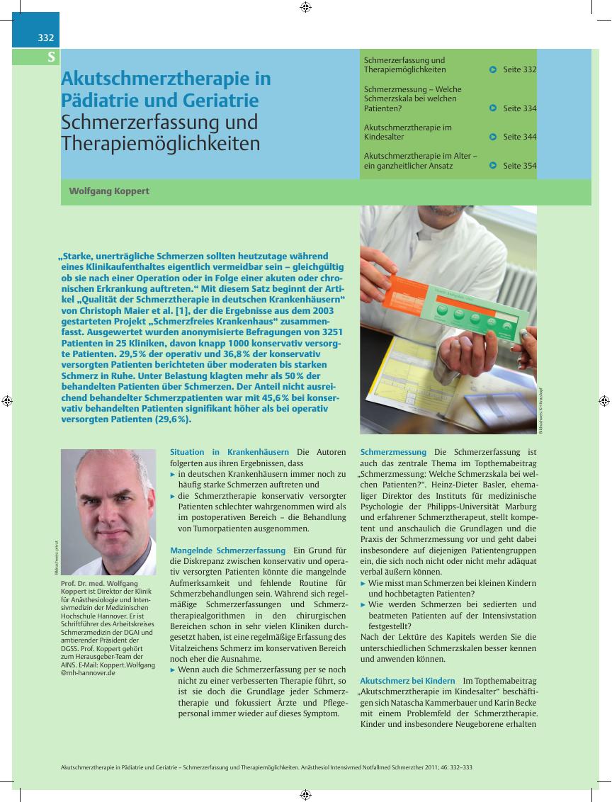 Vorschauseite 1: Akutschmerztherapie in Pädiatrie und Geriatrie – Schmerzerfassung und Therapiemöglichkeiten