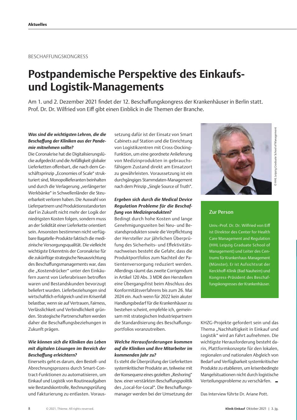 Vorschauseite 1: Beschaffungskongress: Postpandemische Perspektive des Einkaufsund Logistikmanagements