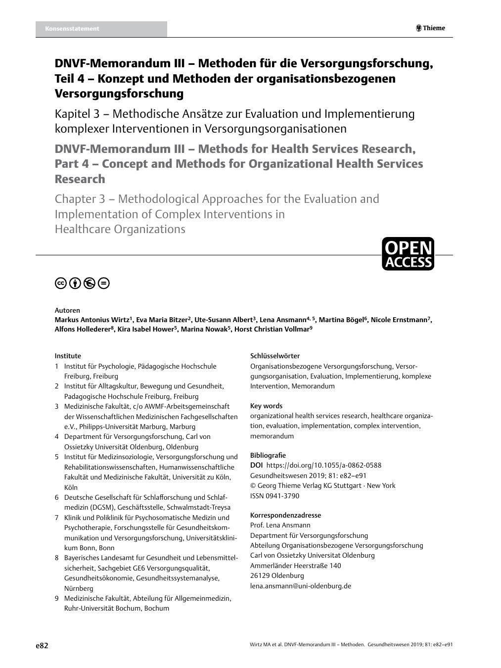 Vorschauseite 1: DNVF-Memorandum III – Methoden für die Versorgungsforschung, Teil 4 – Konzept und Methoden der organisationsbezogenen Versorgungsforschung.