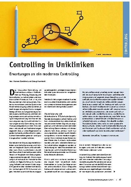 Vorschauseite 1: Controlling in Unikliniken Erwartungen an ein modernes Controlling