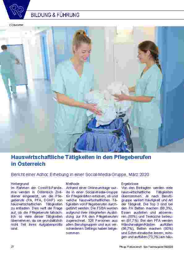 Vorschauseite 1: Hauswirtschaftliche Tätigkeiten in den Pflegeberufen in Österreich