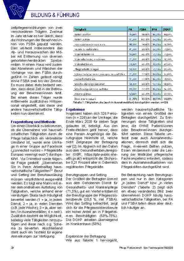 Vorschauseite 3: Hauswirtschaftliche Tätigkeiten in den Pflegeberufen in Österreich