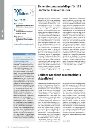 Vorschauseite 1: Sicherstellungszuschläge für 129 ländliche Krankenhäuser