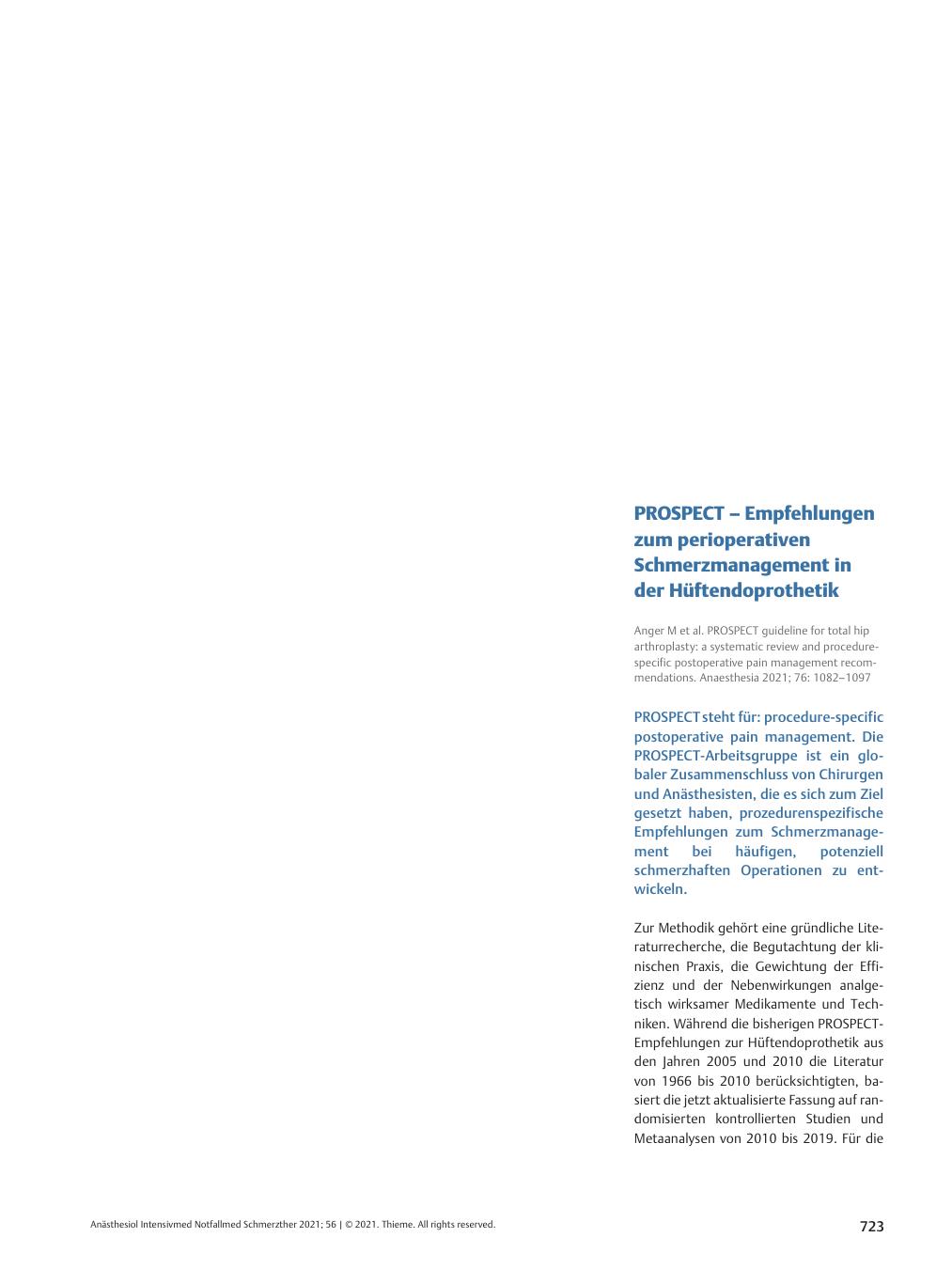 Vorschauseite 1: PROSPECT – Empfehlungen zum perioperativen Schmerzmanagement in der Hüftendoprothetik