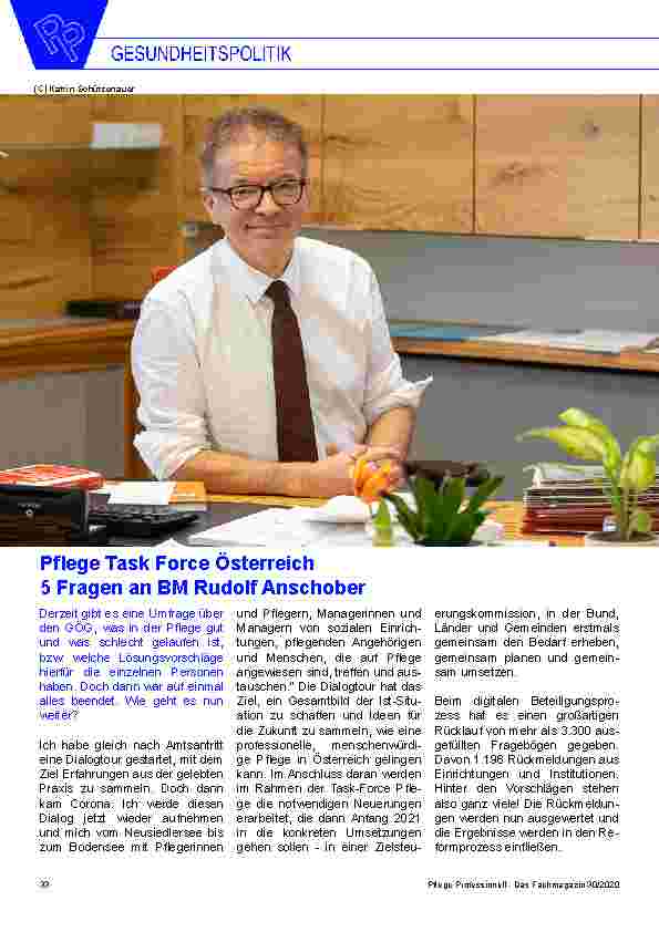 Vorschauseite 1: Pflege Task Force Österreich 5 Fragen an BM Rudolf Anschober