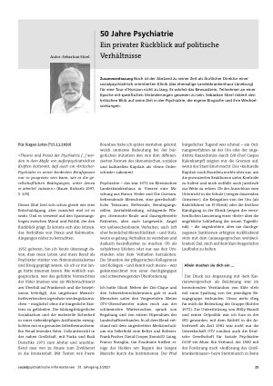 Vorschauseite 1: 50 Jahre Psychiatrie. Ein privater Rückblick auf politische Verhältnisse