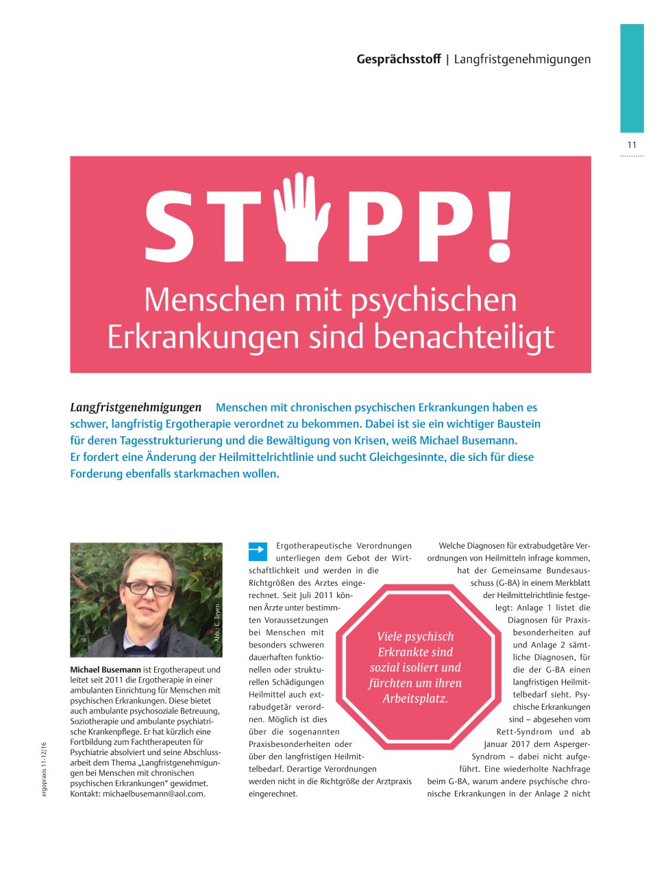 Vorschauseite 1: Langfristgenehmigungen ? STOPP! Menschen mit psychischen Erkrankungen sind benachteiligt