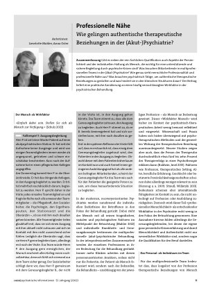 Vorschauseite 1: Professionelle Nähe. Wie gelingen authentische therapeutische Beziehungen in der (Akut-)Psychiatrie?