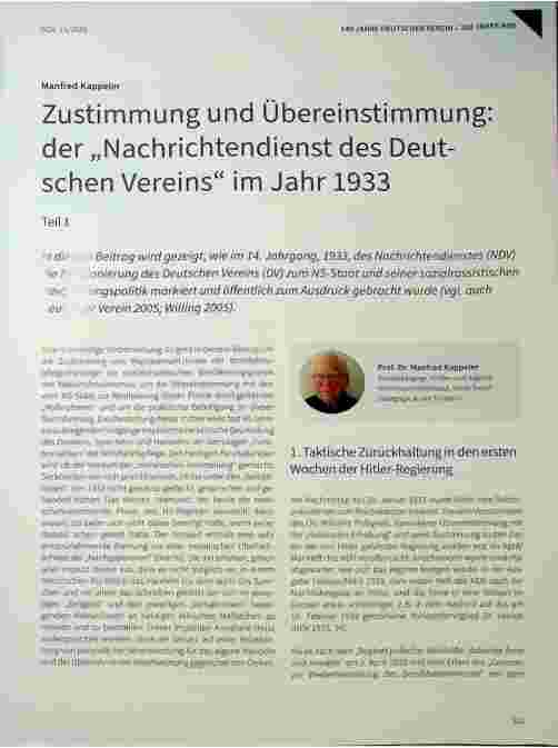 Vorschauseite 1: Zustimmung und Übereinstimmung: der „Nachrichtendienst des Deutschen Vereins“ im Jahr 1933