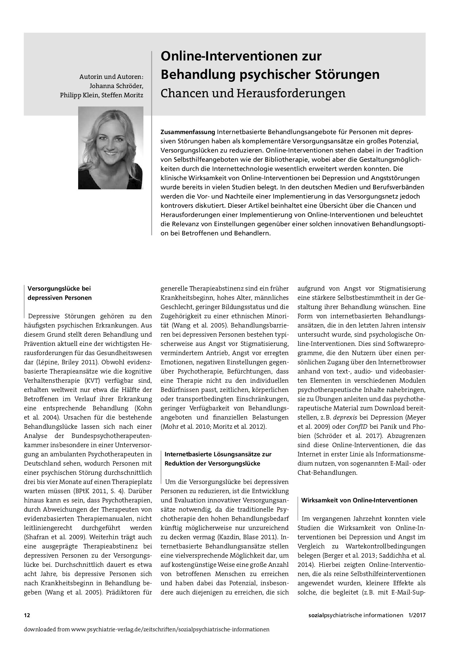 Vorschauseite 1: Online-Interventionen zur Behandlung psychischer Störungen: Chancen und Herausforderungen