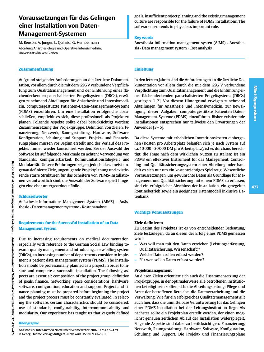 Vorschauseite 1: Voraussetzungen für das Gelingen einer Installation von Daten-Management-Systemen