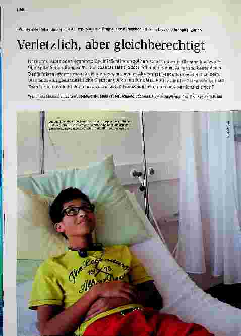 Vorschauseite 1: "Vulnerable Patienten im Akutspital" - ein Projekt der Klinischen Ethik im Universitätsspital Zürich. Verletzlich, aber gleichberechtigt.