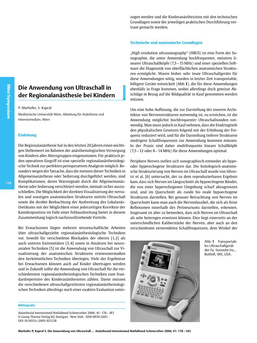 Vorschauseite 1: Die Anwendung von Ultraschall in der Regionalanästhesie bei Kindern