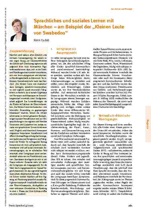Vorschauseite 1: Sprachliches und soziales Lernen mit Märchen – am Beispiel der „Kleinen Leute von Swabedoo“