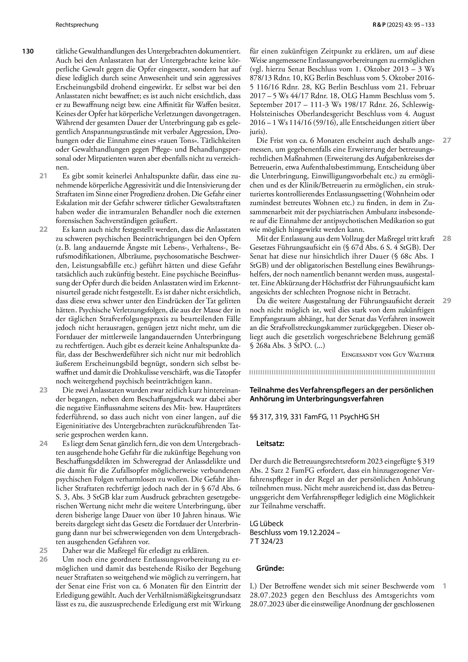 Vorschauseite 5: Verhältnismäßigkeit lang andauernder Unterbringung in psychiatrischem Krankenhaus über Zeitraum von zehn Jahren hinaus
