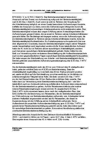 Vorschauseite 3: III. Personalvertretungsund Betriebsverfassungsrecht Außendienstzulage – Betriebsratsmitglied – Straßenwärter im Außendienst