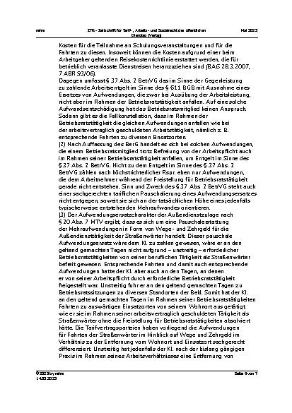 Vorschauseite 6: III. Personalvertretungsund Betriebsverfassungsrecht Außendienstzulage – Betriebsratsmitglied – Straßenwärter im Außendienst