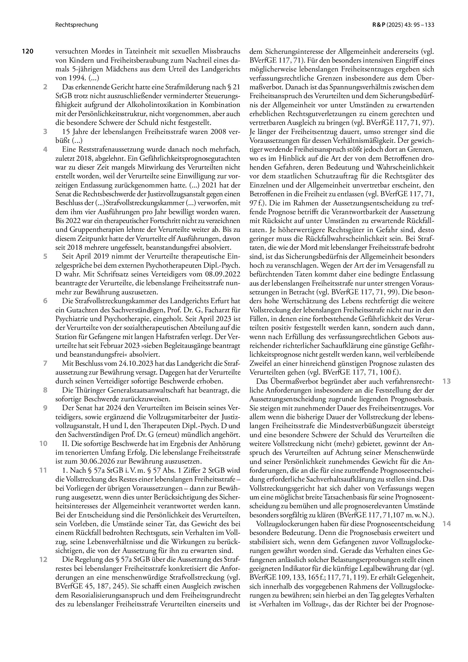 Vorschauseite 2: Lebenslange Freiheitsstrafe; Aussetzung mit zweijähriger Vorlaufzeit