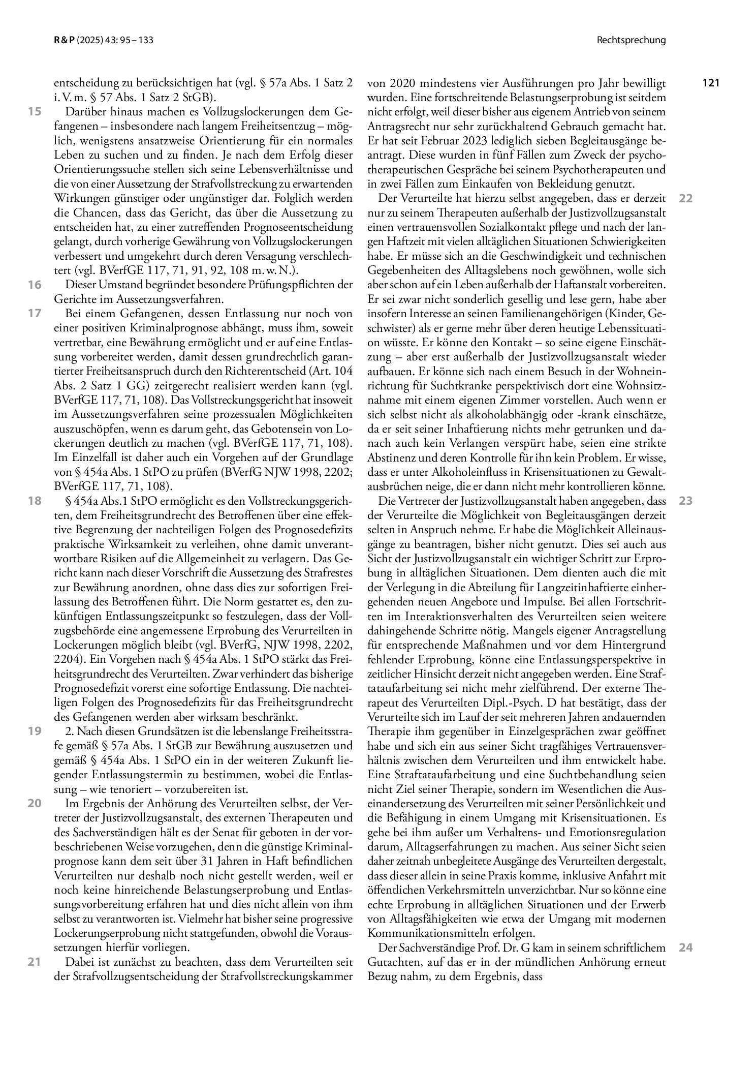Vorschauseite 3: Lebenslange Freiheitsstrafe; Aussetzung mit zweijähriger Vorlaufzeit