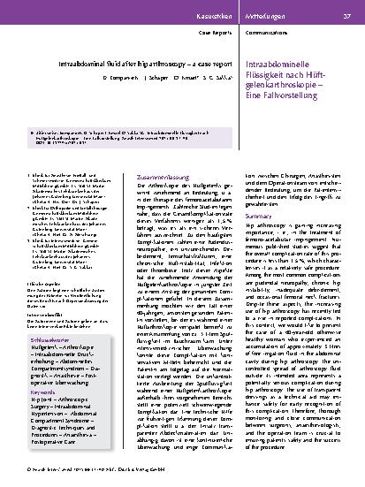 Vorschauseite 1: Intraabdominelle Flüssigkeit nach Hüftgelenkarthroskopie – Eine Fallvorstellung
