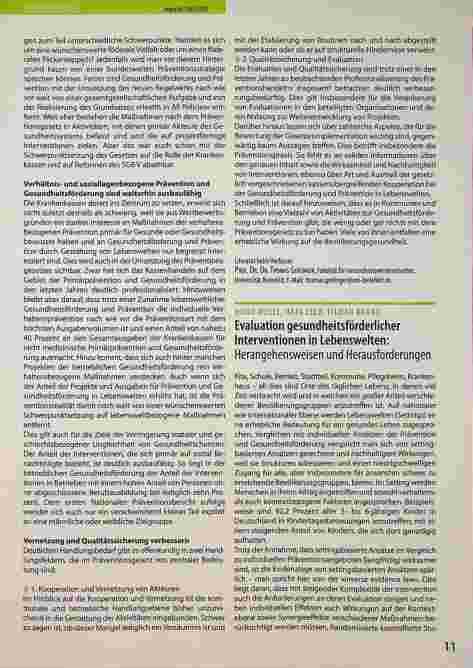 Vorschauseite 1: Evaluation gesundheitsförderlicher Interventionen in Lebenswelten: Herangehensweisen und Herausforderungen
