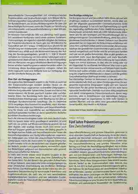 Vorschauseite 1: Fünf Jahre Präventionsgesetz - Eine Zwischenbilanz