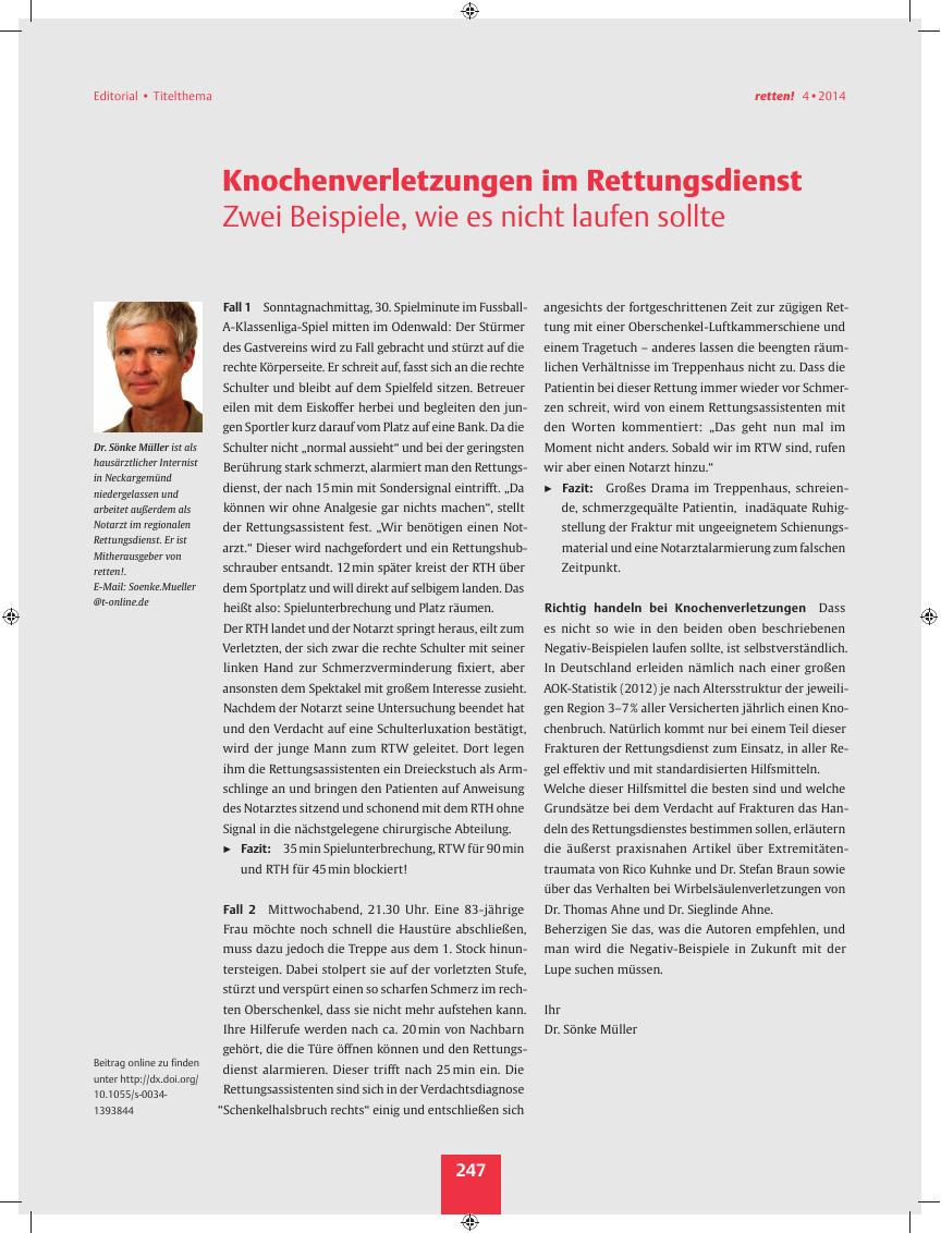Vorschauseite 1: Knochenverletzungen im Rettungsdienst ? Zwei Beispiele, wie es nicht laufen sollte
