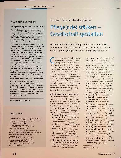 Vorschauseite 3: Profession Pflege stärken Politik muss jetzt engagiert handeln