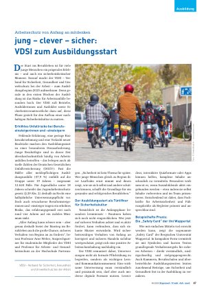 Vorschauseite 1: Arbeitsschutz von Anfang an mitdenken jung – clever – sicher: VDSI zum Ausbildungsstart