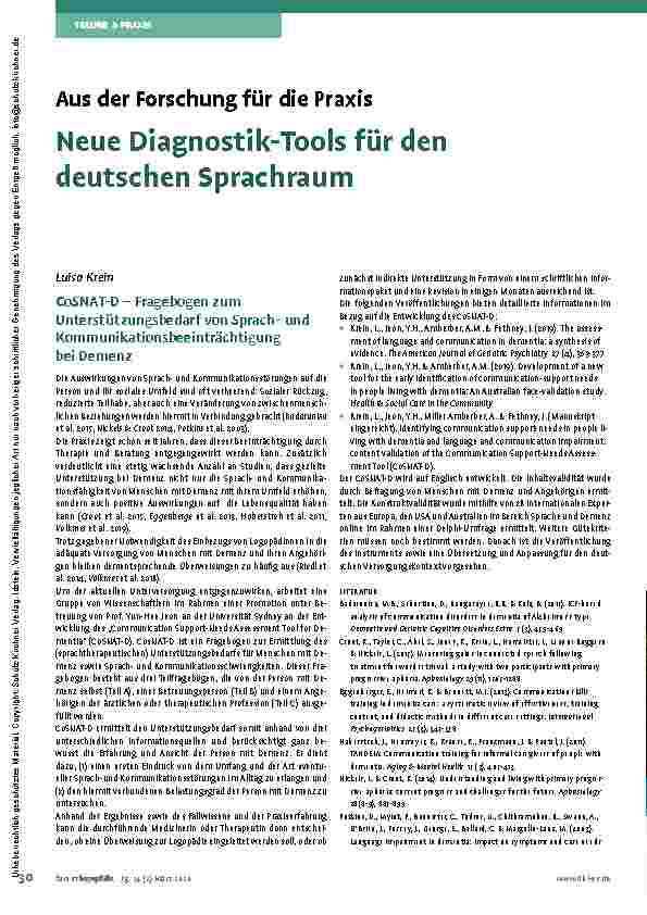 Vorschauseite 1: Neue Diagnostik-Tools für den deutschen Sprachraum