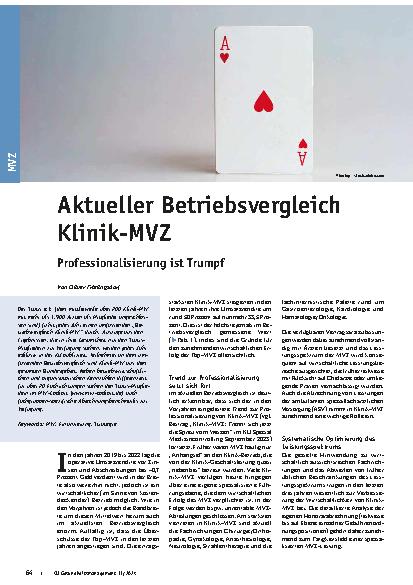Vorschauseite 1: Aktueller Betriebsvergleich Klinik-MVZ Professionalisierung ist Trumpf