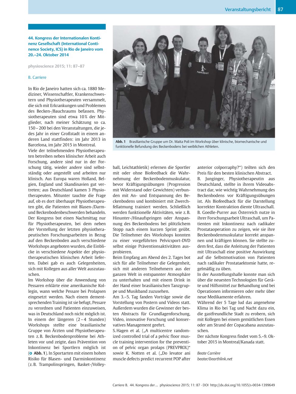 Vorschauseite 1: 44. Kongress der Internationalen Kontinenz Gesellschaft (International Continence Society, ICS) in Rio de Janeiro vom 20.–24. Oktober 2014