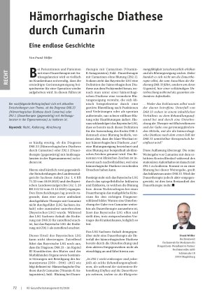 Vorschauseite 1: Hämorrhagische Diathese durch Cumarin Eine endlose Geschichte