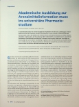 Vorschauseite 1: Akademische Ausbildung zur Arzneimittelinformation muss ins universitäre Pharmaziestudium.