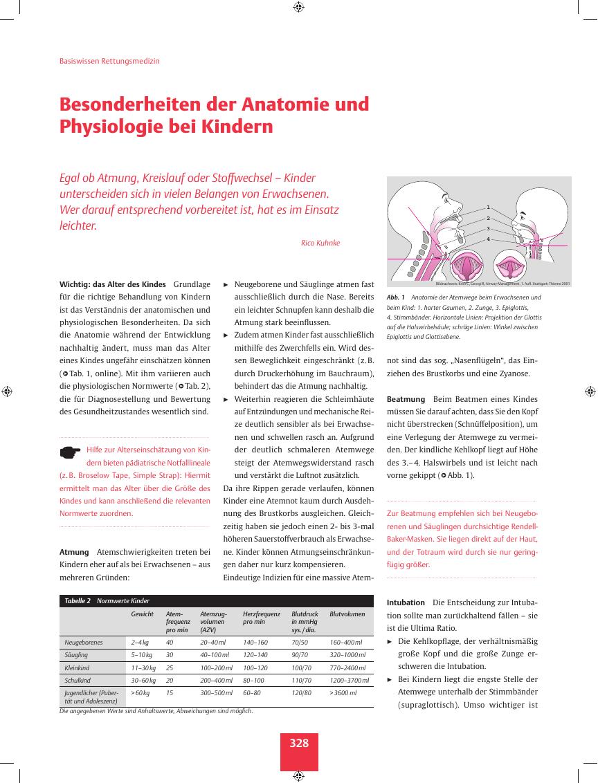 Vorschauseite 1: Besonderheiten der Anatomie und Physiologie bei Kindern