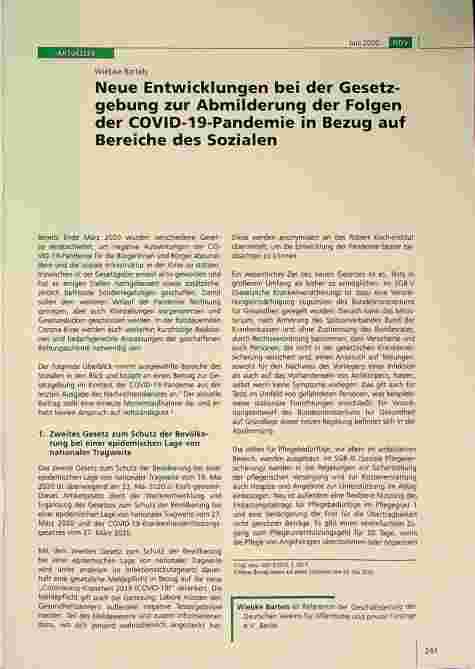 Vorschauseite 1: Neue Entwicklungen bei der Gesetzgebung zur Abmilderung der Folgen der COVID-19-Pandemie in Bezug auf Bereiche des Sozialen