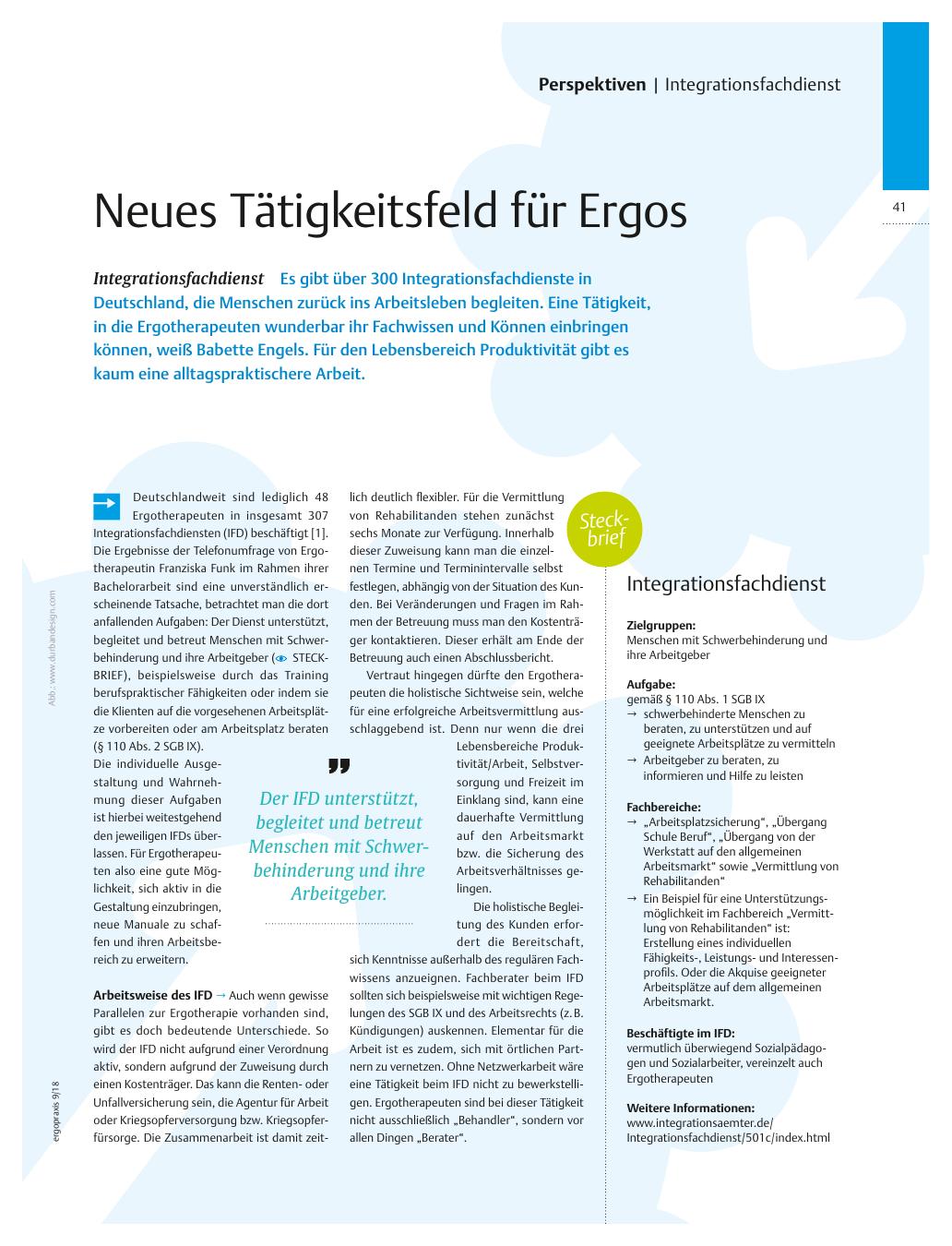 Vorschauseite 1: Integrationsfachdienst ? Neues Tätigkeitsfeld für Ergos