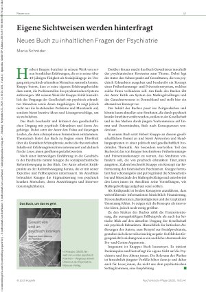 Vorschauseite 1: Eigene Sichtweisen werden hinterfragt Neues Buch zu inhaltlichen Fragen der Psychiatrie