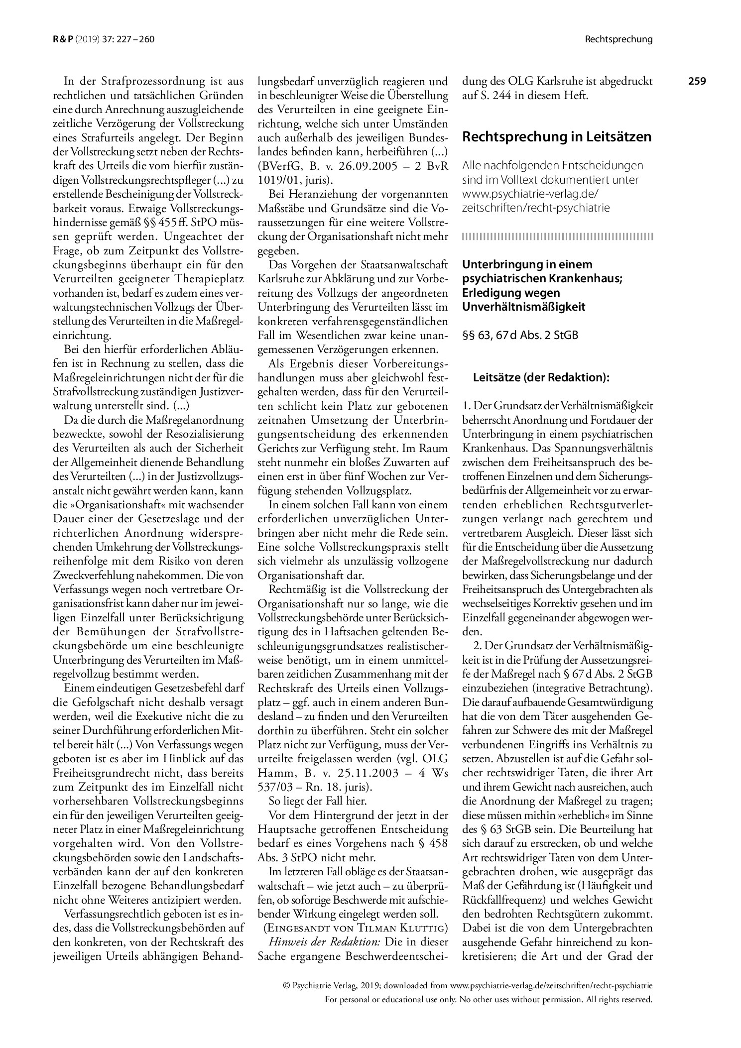 Vorschauseite 2: Unterbringung in einer Entziehungsanstalt; Organisationshaft