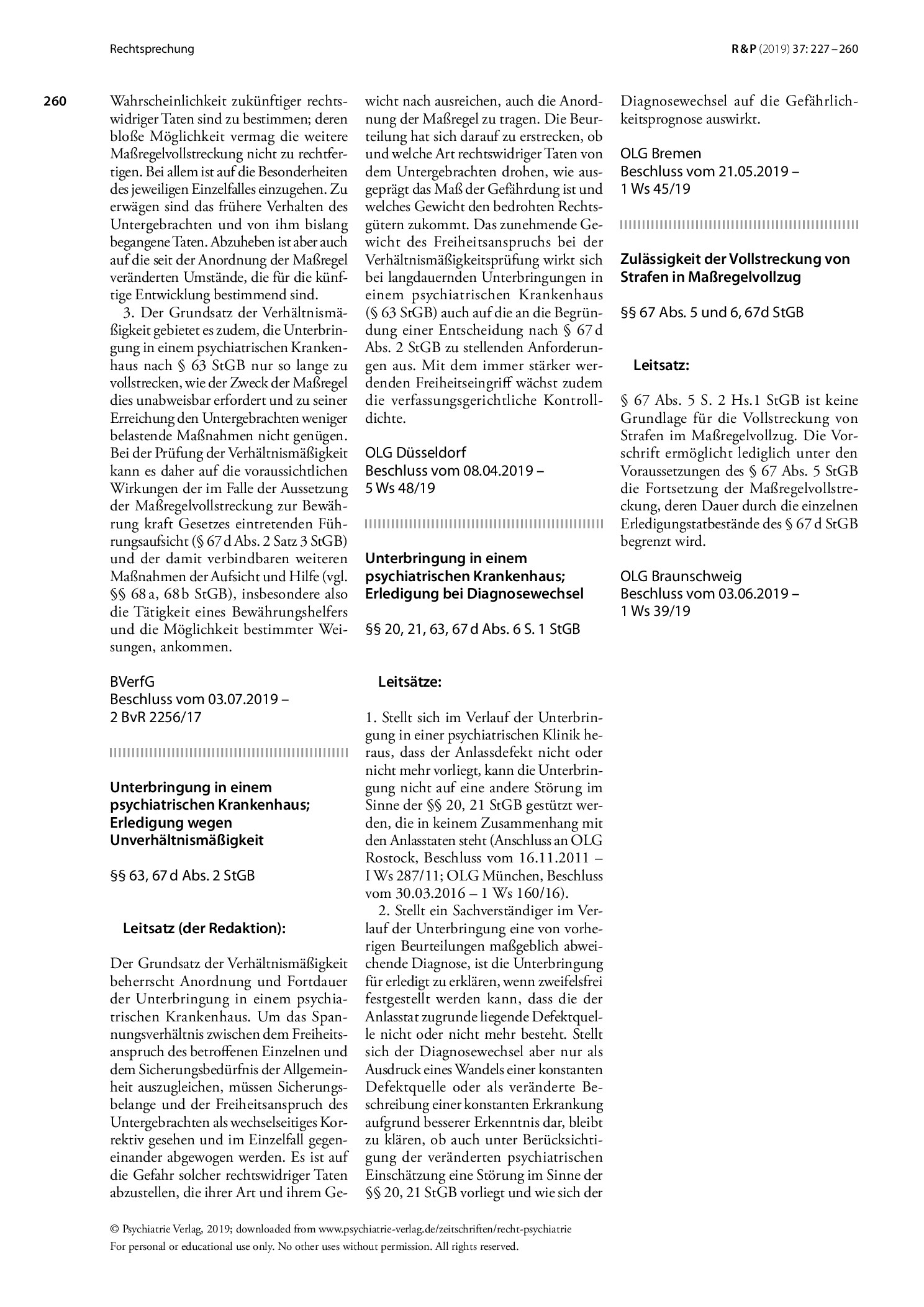 Vorschauseite 3: Unterbringung in einer Entziehungsanstalt; Organisationshaft