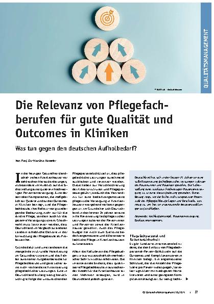 Vorschauseite 1: Die Relevanz von Pflegefachberufen für gute Qualität und Outcomes in Kliniken