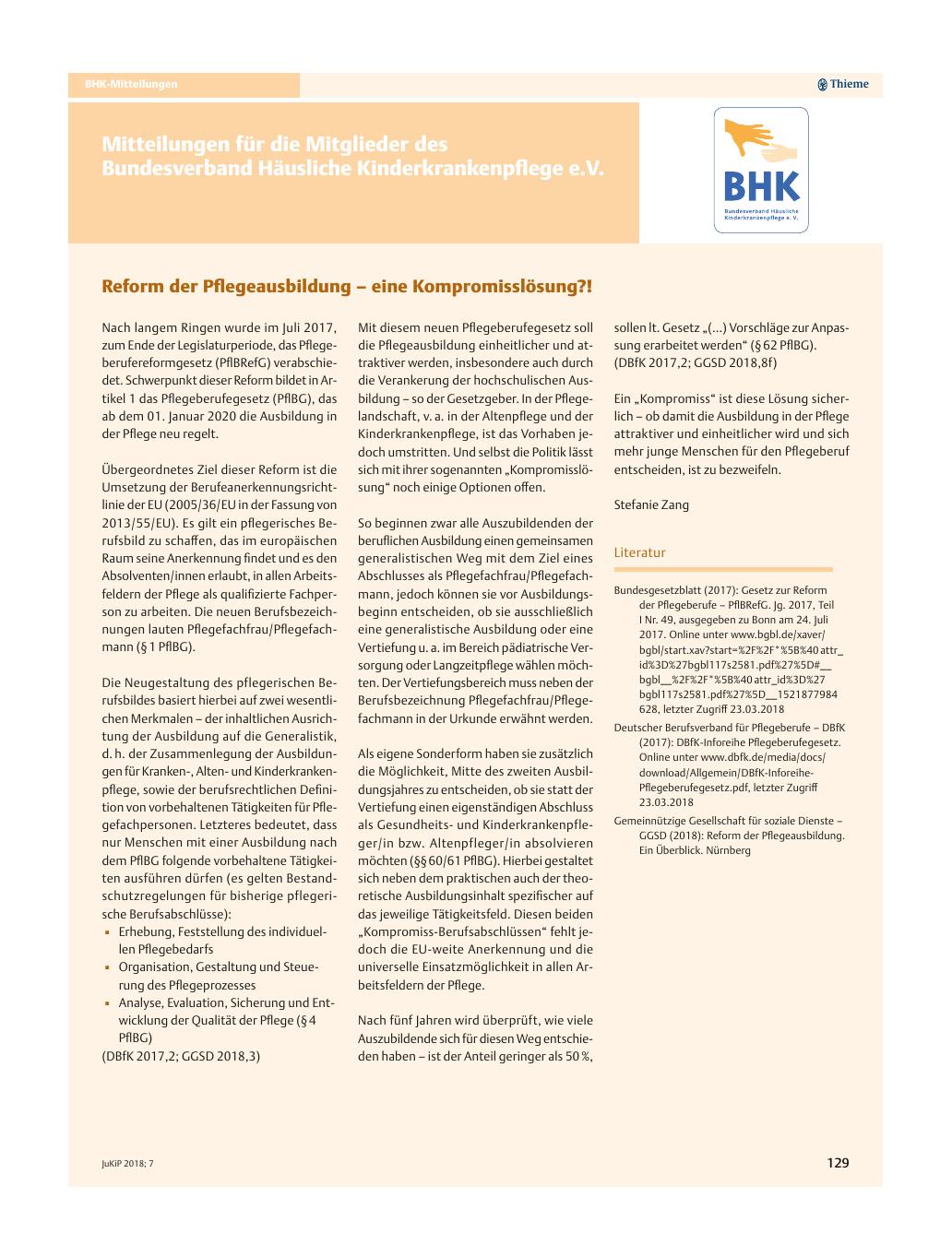 Vorschauseite 1: Mitteilungen für die Mitglieder des Bundesverband Häusliche Kinderkrankenpflege e.V.