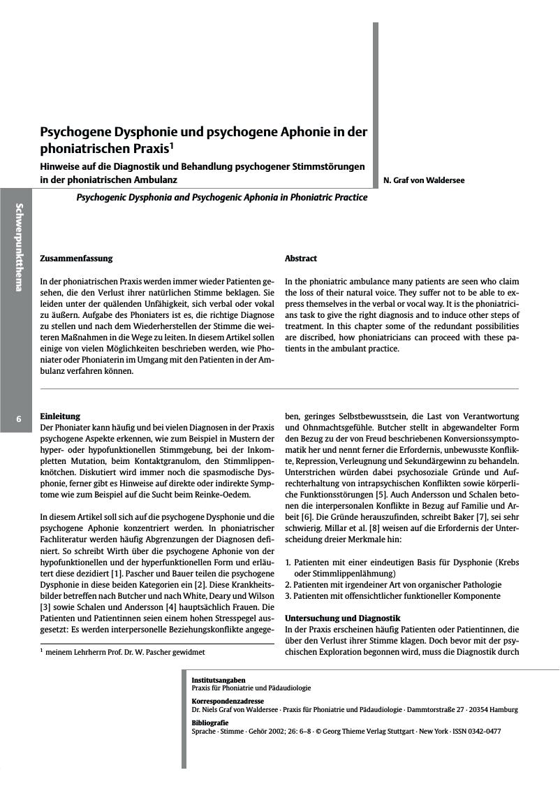 Vorschauseite 1: Psychogene Dysphonie und psychogene Aphonie in der phoniatrischen Praxis