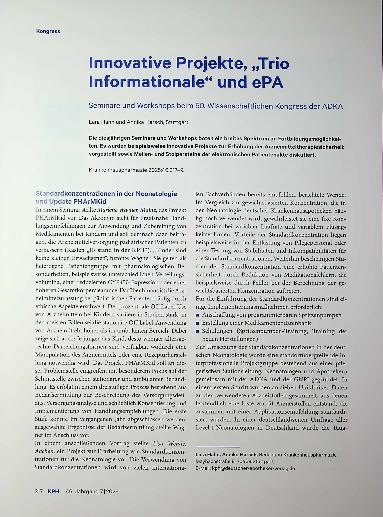 Vorschauseite 1: Innovative Projekte, „Trio Informationale“ und ePA Seminare und Workshops beim 50. Wissenschaftlichen Kongress der ADKA