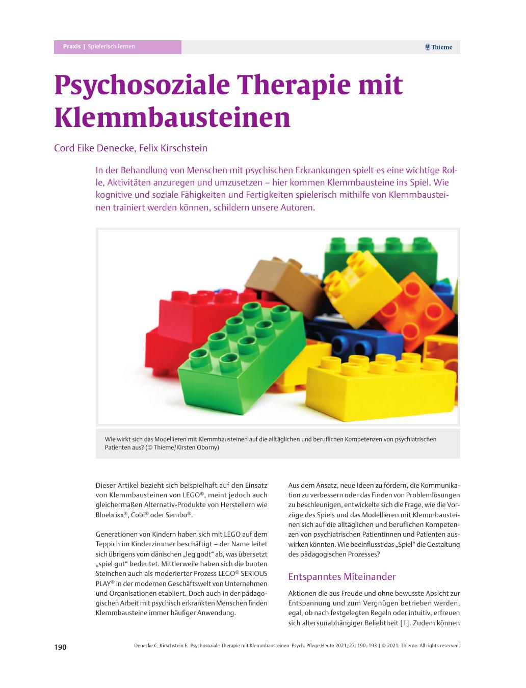 Vorschauseite 1: Psychosoziale Therapie mit Klemmbausteinen