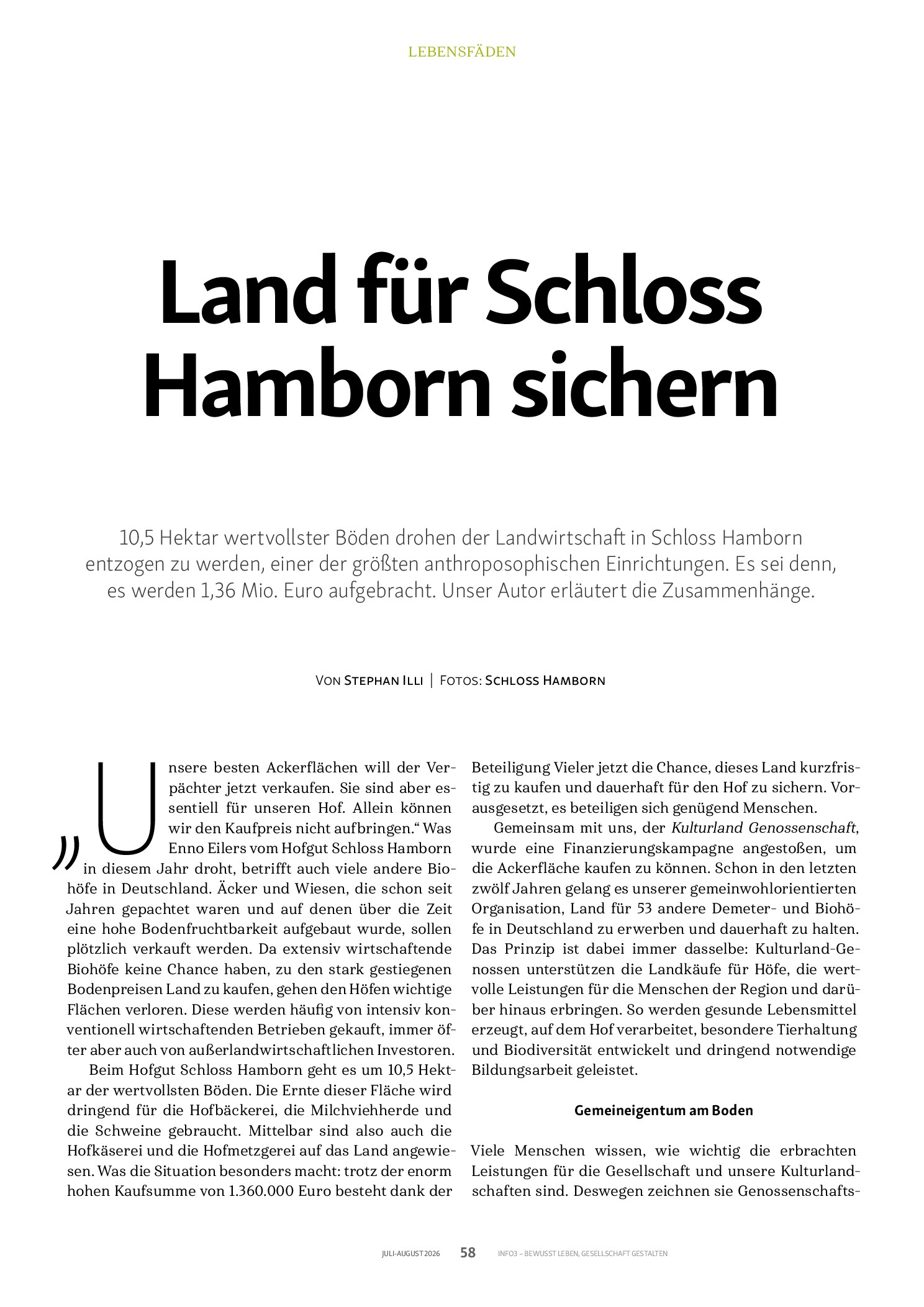 Vorschauseite 1: Land für Schloss Hamborn sichern